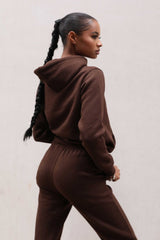 Chocolate Oversized Hoodie & High Waisted Seam Front Cuffed Joggers Loungewear Set - Martha
