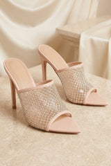 Nude Diamante Perspex Strap Mules - Britney