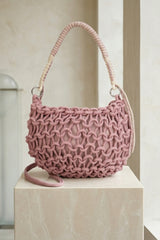 Pink Macramé Woven Shoulder Bag - Euna