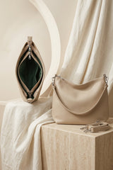 Beige Textured Detachable Strap Shoulder Bucket Bag  - Tasmin