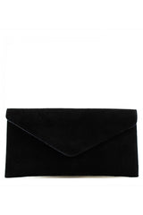 Black Suede Envelope Luxe Clutch Bag - Laura