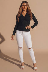 White  High Waisted Skinny Soft Touch Skinny Jeans With Rip Detail  - Delilah