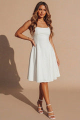 Cream Square Neck Sleeveless Skater Midi Dress – Cino