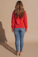Red Oversized Matching Drawstring Rib Cuff & Hem Pocket Hoodie - Melissa