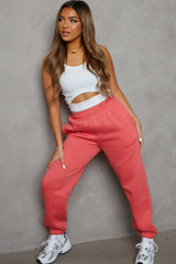 Coral Oversized High Waisted Shirred Drawstring Pocket Detail Cuffed Joggers - Samira