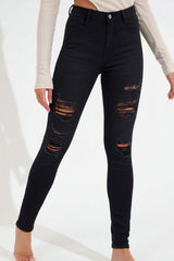 Black High Waisted Ripped Skinny Jeans- Sama