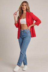 Red Tailored Open Front Blazer- Roman