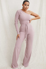Mauve Belted One Shoulder Jumpsuit - Evelyn