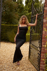 Black Mesh Drape Detail Maxi Dress  - Athena