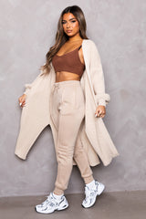 Stone Knitted Balloon Sleeve Side Split Longline Midi Cardigan- Emmy