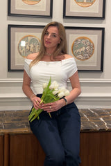 White Ruched Cowl Neck Slinky Top - Zaira