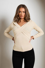 Stone Rib Off The Shoulder V Front V Back Long Sleeve Top - Everly