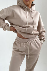 Stone Oversized Front Pocket Pullover Hoodie Cuffed Joggers Loungewear Set - Alexia