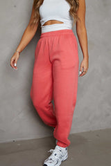 Coral Oversized High Waisted Shirred Drawstring Pocket Detail Cuffed Joggers - Samira