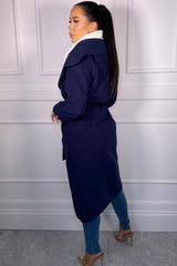 Navy Waterfall Duster Belted Long Coat - Pola