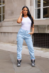 Light Blue Cargo Slim Fit Trouser - Sunny