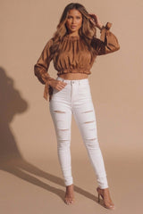 White Mid Distressed High Waisted Skinny Jeans – Brooke