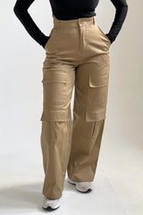 Stone Button Up Double Pocket Cargo Trousers - Laya