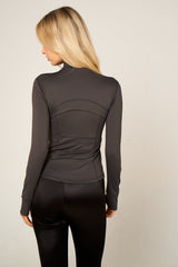 Dark Grey High Neck Fitted Zip Up Lightweight Jacket - Sovanna