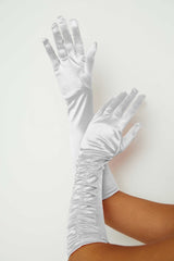 White Satin Ruched Top Long Gloves - Marnie