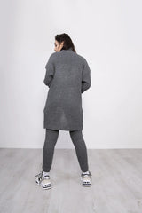 Charcoal Ribbed Knitted 3 Piece Loungewear Set-Jinet