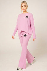 Pink Ribbed Long Sleeve Logo Lounge Set – Monroe