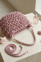 Pink Macramé Woven Shoulder Bag - Euna
