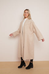 Beige Oversized Longline Open Front Coat-Fyona