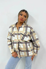 Stone Check Print Oversized Button Up Pocket Shacket - Isabella