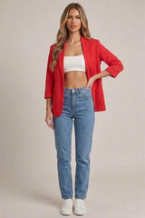 Red Tailored Open Front Blazer- Roman