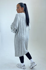 Grey Long Sleeve Ribbed Midi Cardigan - Ivy