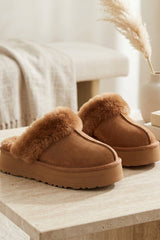 Camel Faux Suede Platform Slipper Mules - Moix