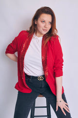 Red Sequin Lapel Blazer - Ever