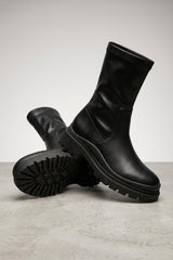 Black Faux Leather Chunky Sole Boots - Ukyana