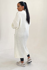 Cream Knitted Long Sleeve Pocket Detail Ribbed Cardigan - Leanne