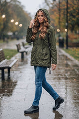 Khaki Lightweight Showerproof Hooded Mac Jacket - Vera