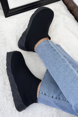 Black Knit Slip-On Sock Trainer Sneakers with Sole Detail – Bella