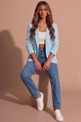Sky Blue Tailored Open Front Blazer-Roman