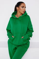 Green Oversized Front Pocket Pullover Hoodie Cuffed Joggers Loungewear Set - Alexia