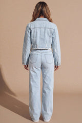 Light Blue Cropped Denim Jacket With Pockets - Desta