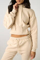 Stone Long Sleeve Cropped Fleece Hoodie & Cuffed Joggers Loungewear Set - Layla