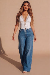 White Lace Trim Lace Up Corset Top- Fioran
