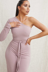 Mauve Belted One Shoulder Jumpsuit - Evelyn