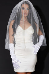White Satin Ruched Top Long Gloves - Marnie