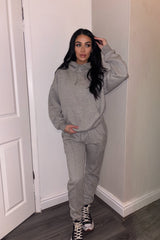 Grey Marl Oversized Hoodie & High Waisted Seam Front Cuffed Joggers Loungewear Set - Martha