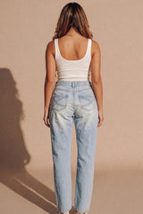 Light Blue Wash Distressed Graphic Mom Jeans – Hellna