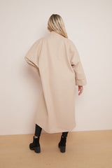 Beige Oversized Longline Open Front Coat-Fyona