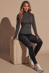 Dark Grey High Neck Fitted Zip Up Lightweight Jacket - Sovanna