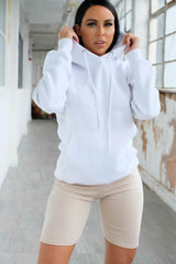 White Oversized Matching Drawstring Rib Cuff & Hem Pocket Hoodie - Melissa