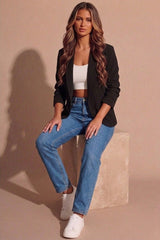 Black Tailored Open Front Blazer-Roman